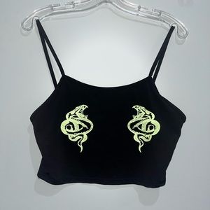 Black tank with bright green snake design. Size Medium.